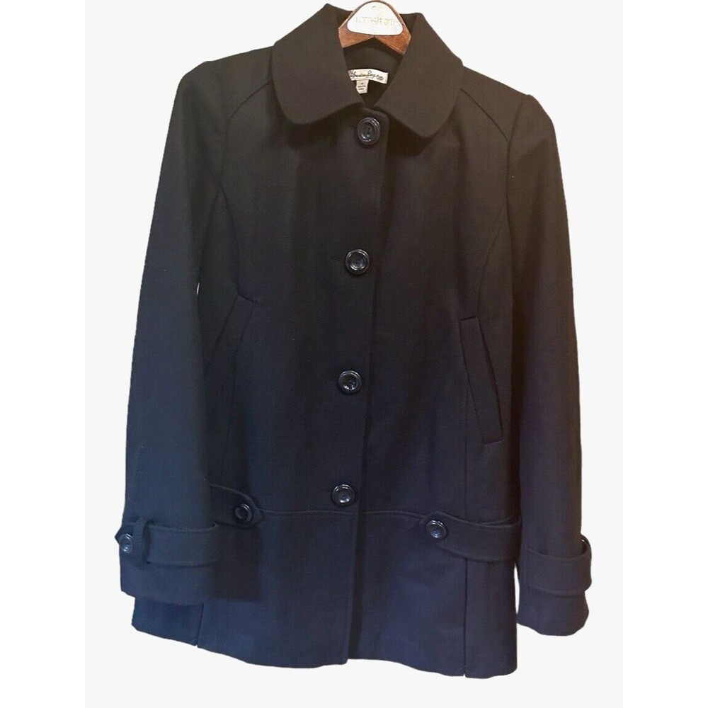 NWT black peacoat wool blend lined size M classic dark academia minimalist - Picture 2 of 16
